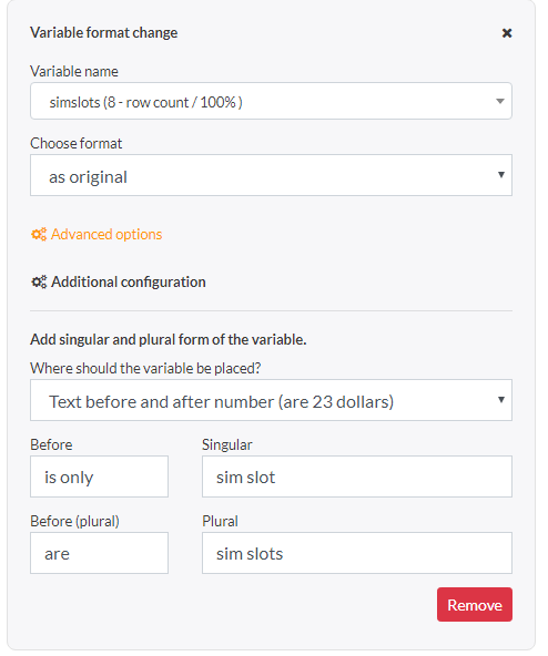 variable formats for plural and singular